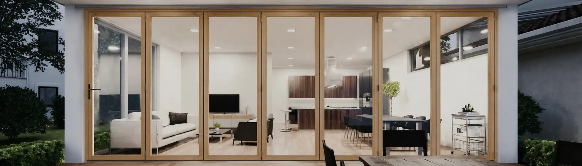 Accoya vouwpui 7deuren, Accoya, Duurzaamheid Accoya, kozijnen van Accoya,, gemodificeerd hout, Accoya hout, duurzaam hout, cradle to cradle hout, CO2 vriendelijk, 100% duurzaam, Accoya mogelijkheden, innovatie hout Accoya, Accoya isolerend, Nederlands hout Accoya,