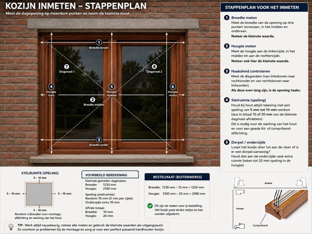 meten is weten kozijnen, houten kozijnen meten, woning meten, huis kozijnen meten, alles rondom je huis, stappenplan kozijn meten, houten kozijnen,
